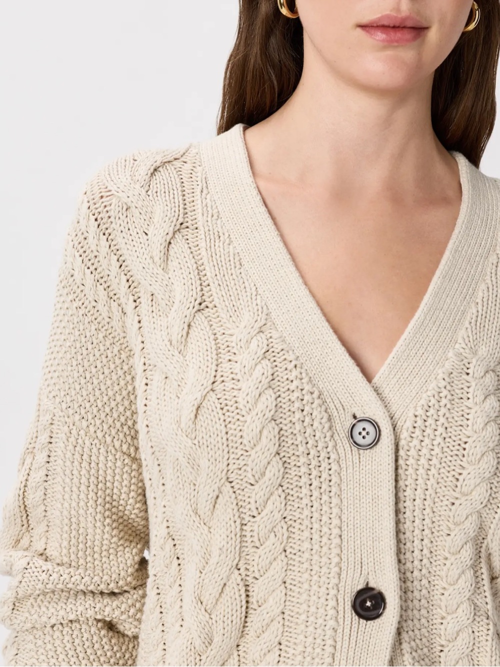 Quince 100% Organic Cotton Oversized Cable Cardigan Beige Size Small - Picture 2 of 9
